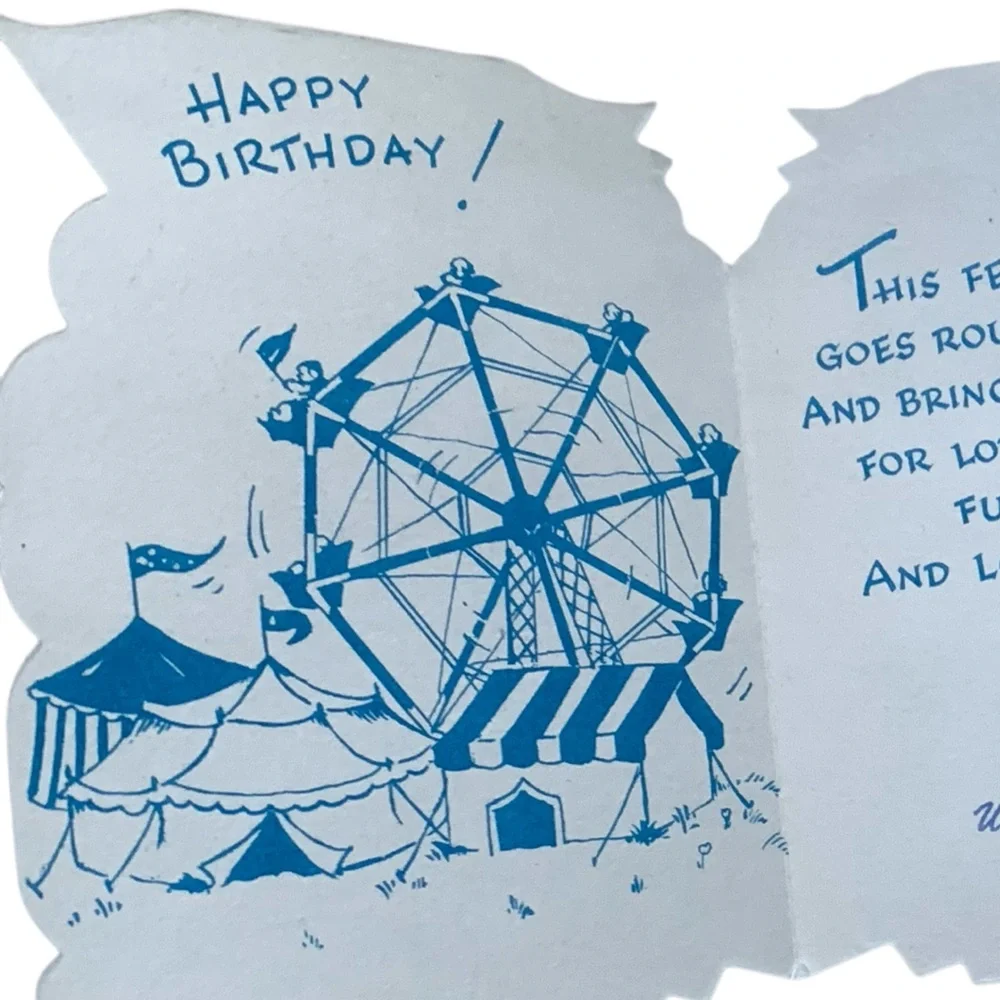 Vintage 1950’s Puppy Dog Ferris Wheel Happy Birthday Card